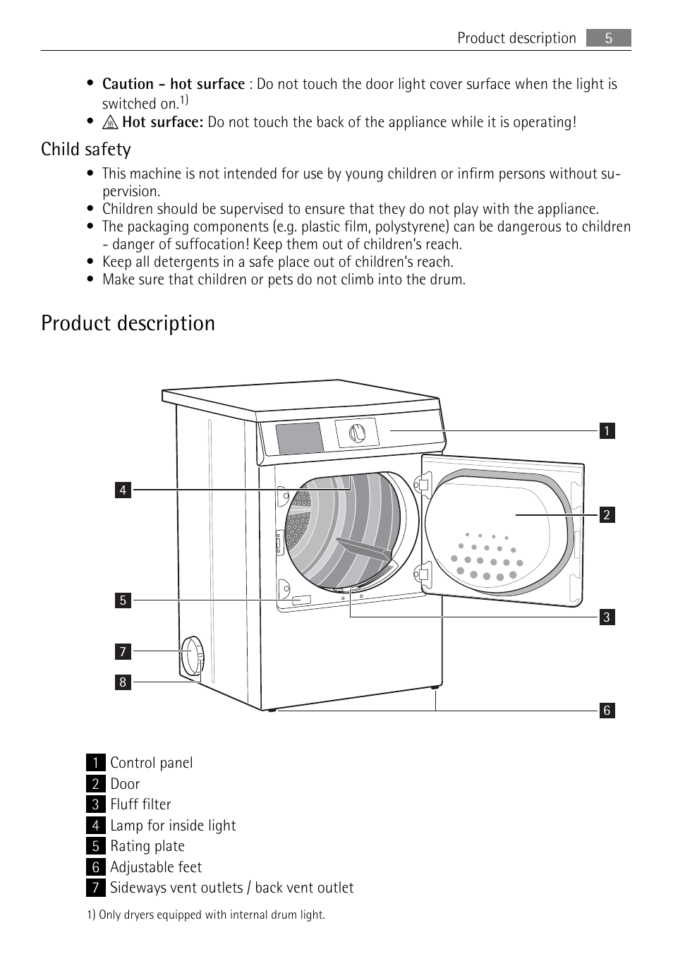 Product description, Child safety | Electrolux LAVATHERM T35850 User Manual | Page 5 / 28
