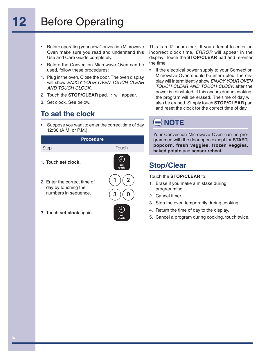 Before operating, Stop/clear | Electrolux TINSEB493MRR1 User Manual | Page 12 / 36