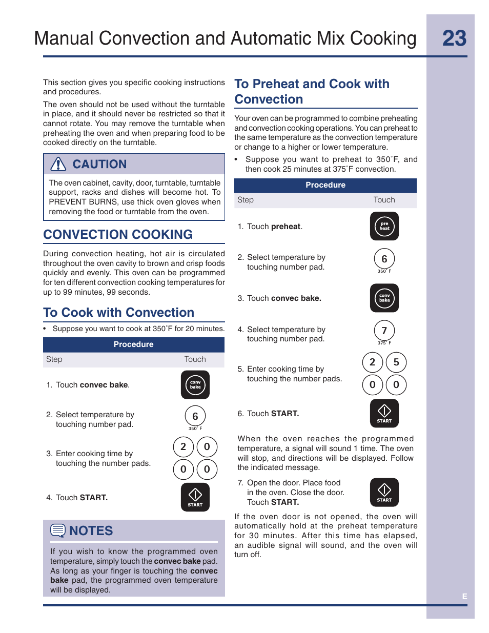 Manual convection and automatic mix cooking, Convection cooking | Electrolux TINSEB493MRR1 User Manual | Page 23 / 36