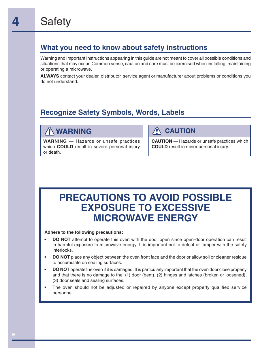 Safety, What you need to know about safety instructions, Recognize safety symbols, words, labels | Electrolux TINSEB493MRR1 User Manual | Page 4 / 36