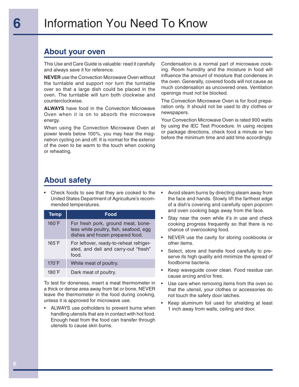 Information you need to know, About safety, About your oven | Electrolux TINSEB493MRR1 User Manual | Page 6 / 36