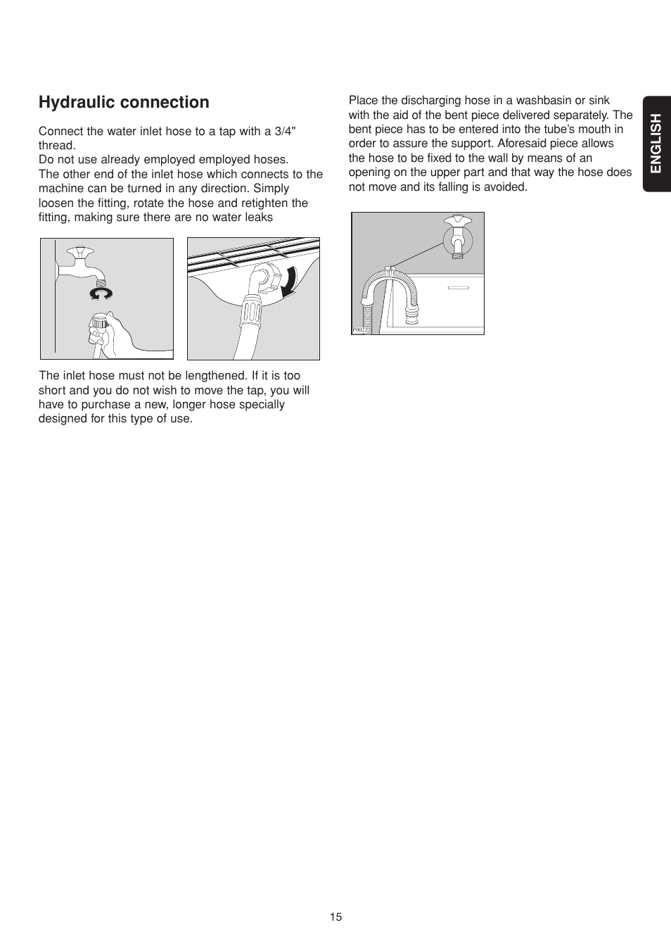 Hydraulic connection, English | Electrolux EW502F User Manual | Page 15 / 17