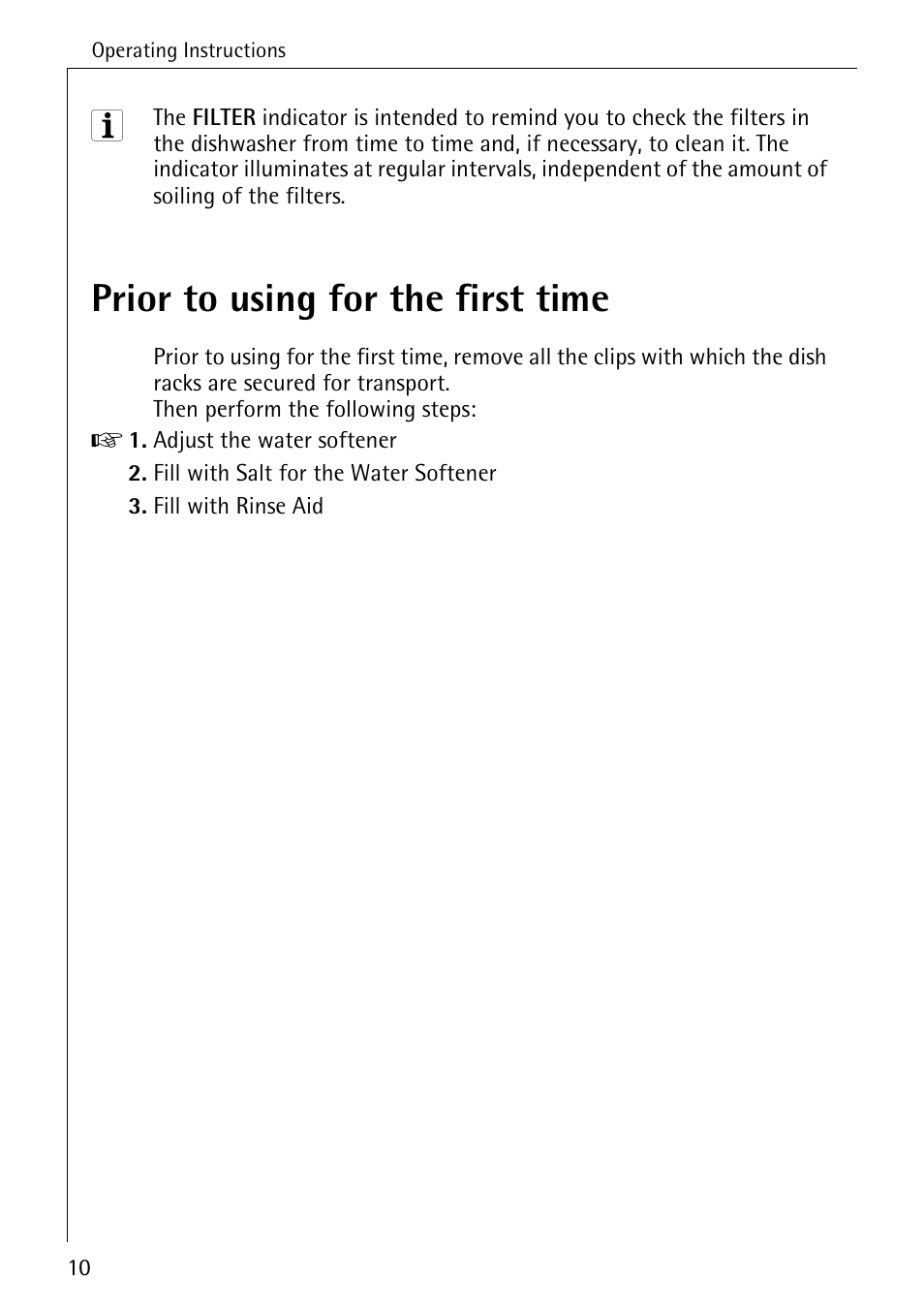 Prior to using for the first time | Electrolux 60820 User Manual | Page 10 / 44