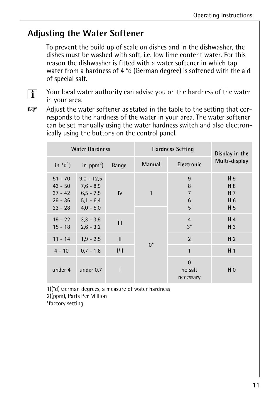 Adjusting the water softener | Electrolux 60820 User Manual | Page 11 / 44