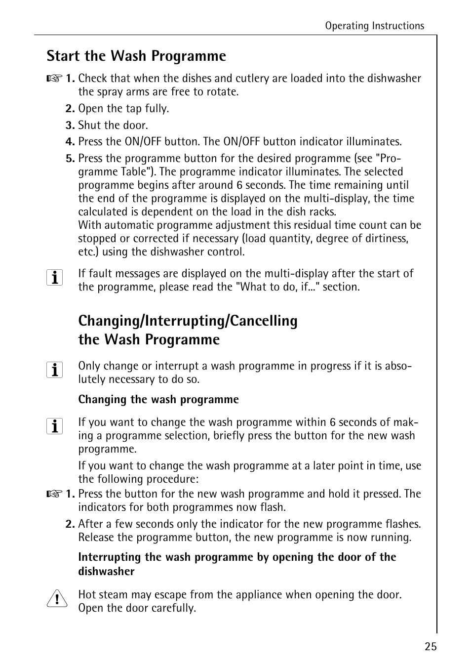 Start the wash programme | Electrolux 60820 User Manual | Page 25 / 44