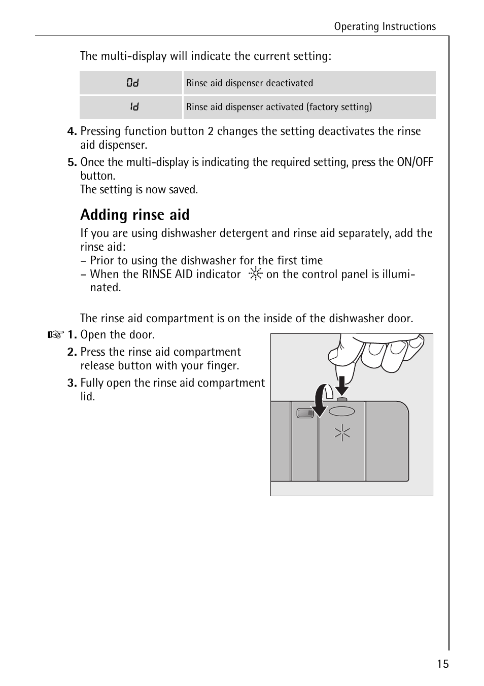 Adding rinse aid | Electrolux 65050 i User Manual | Page 15 / 48