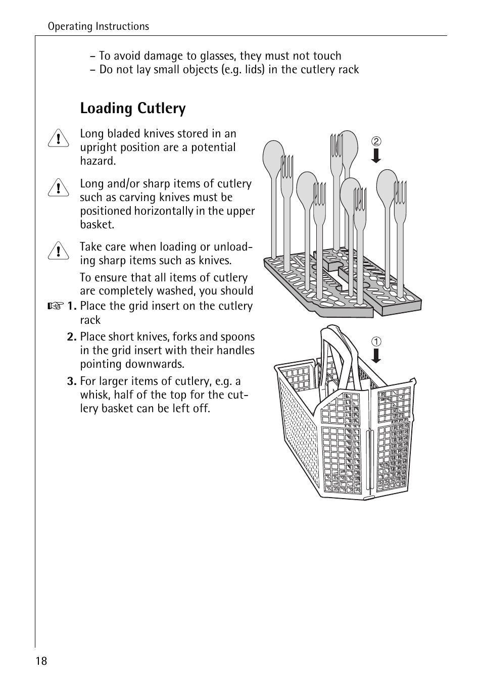Loading cutlery | Electrolux 65050 i User Manual | Page 18 / 48