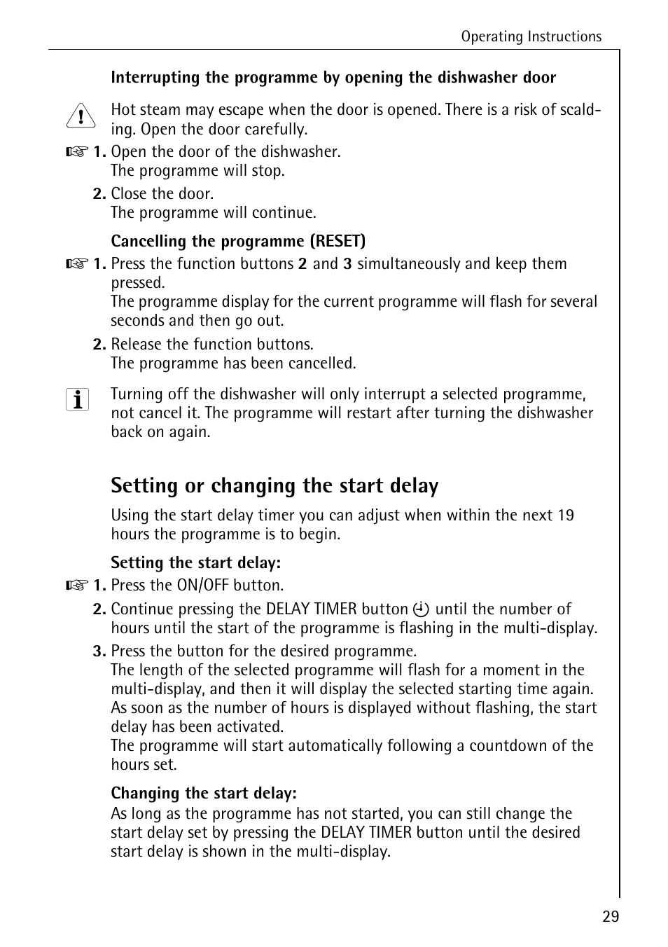 Setting or changing the start delay | Electrolux 65050 i User Manual | Page 29 / 48