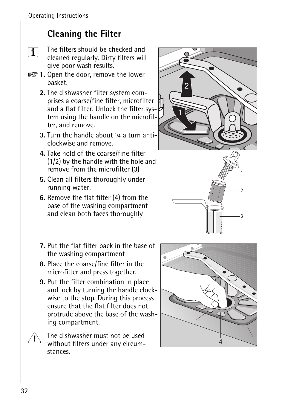 Cleaning the filter | Electrolux 65050 i User Manual | Page 32 / 48