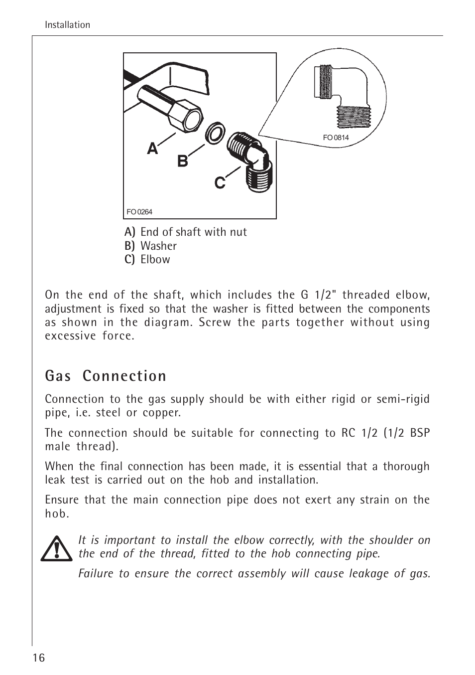 Gas connection | Electrolux 34942G User Manual | Page 16 / 28