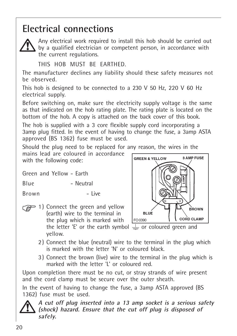 Electrical connections | Electrolux 34942G User Manual | Page 20 / 28