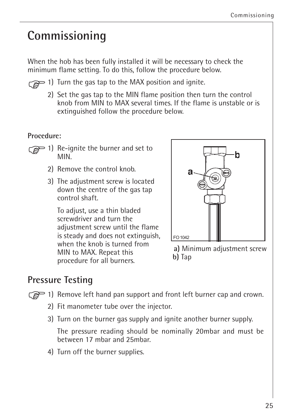 Commissioning, Pressure testing | Electrolux 34942G User Manual | Page 25 / 28