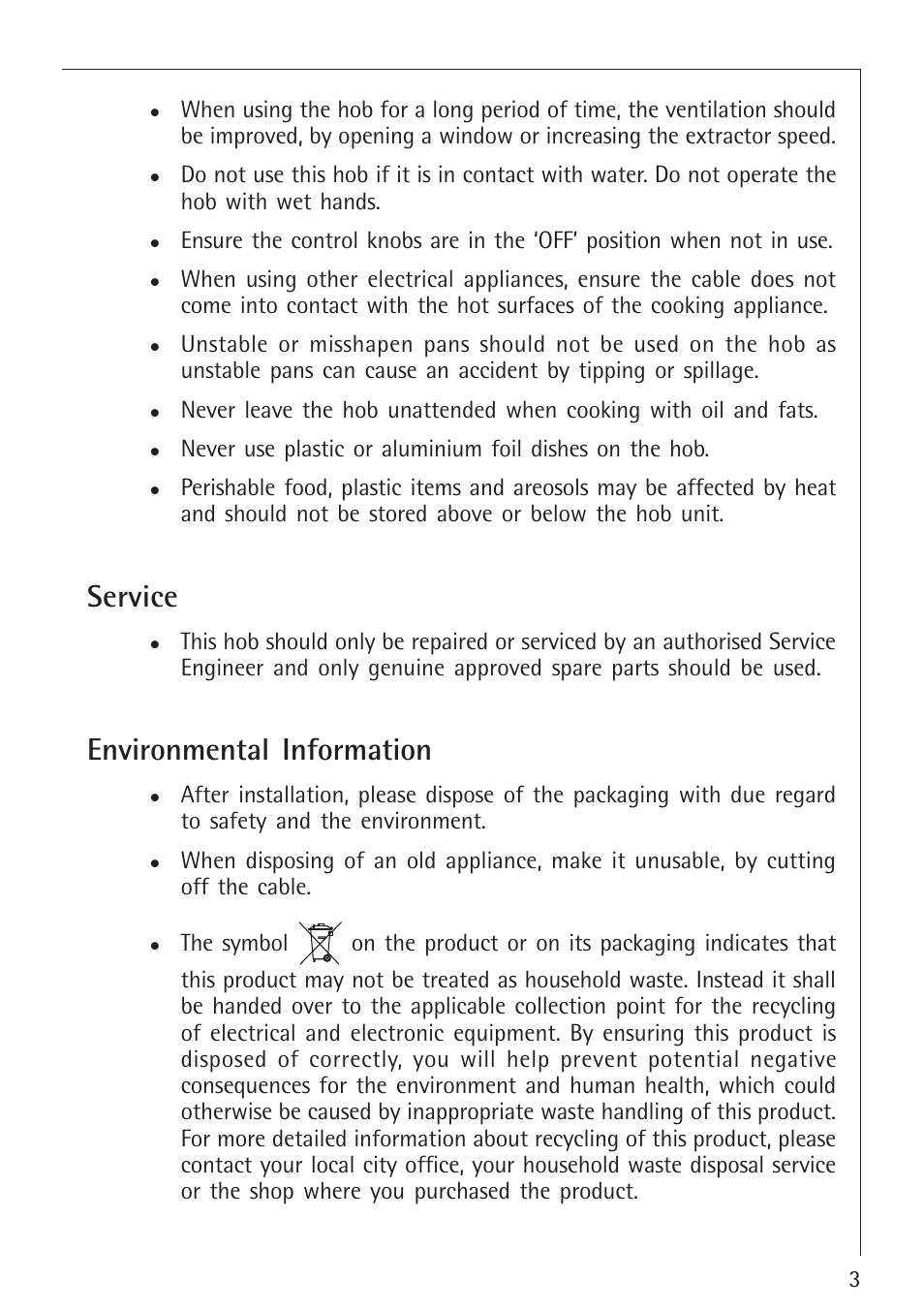 Service, Environmental information | Electrolux 34942G User Manual | Page 3 / 28