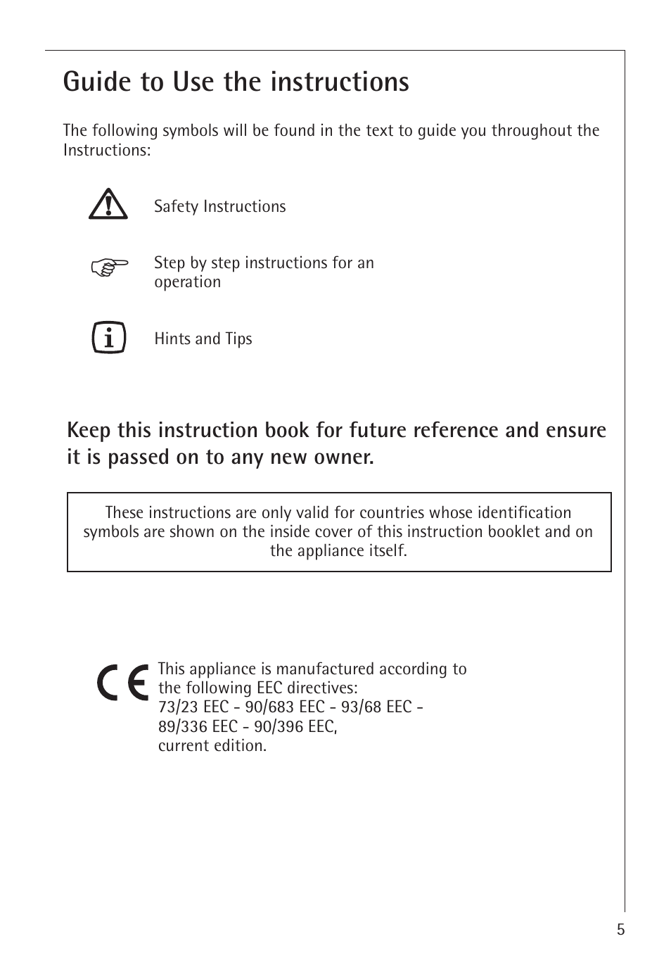 Guide to use the instructions | Electrolux 34942G User Manual | Page 5 / 28