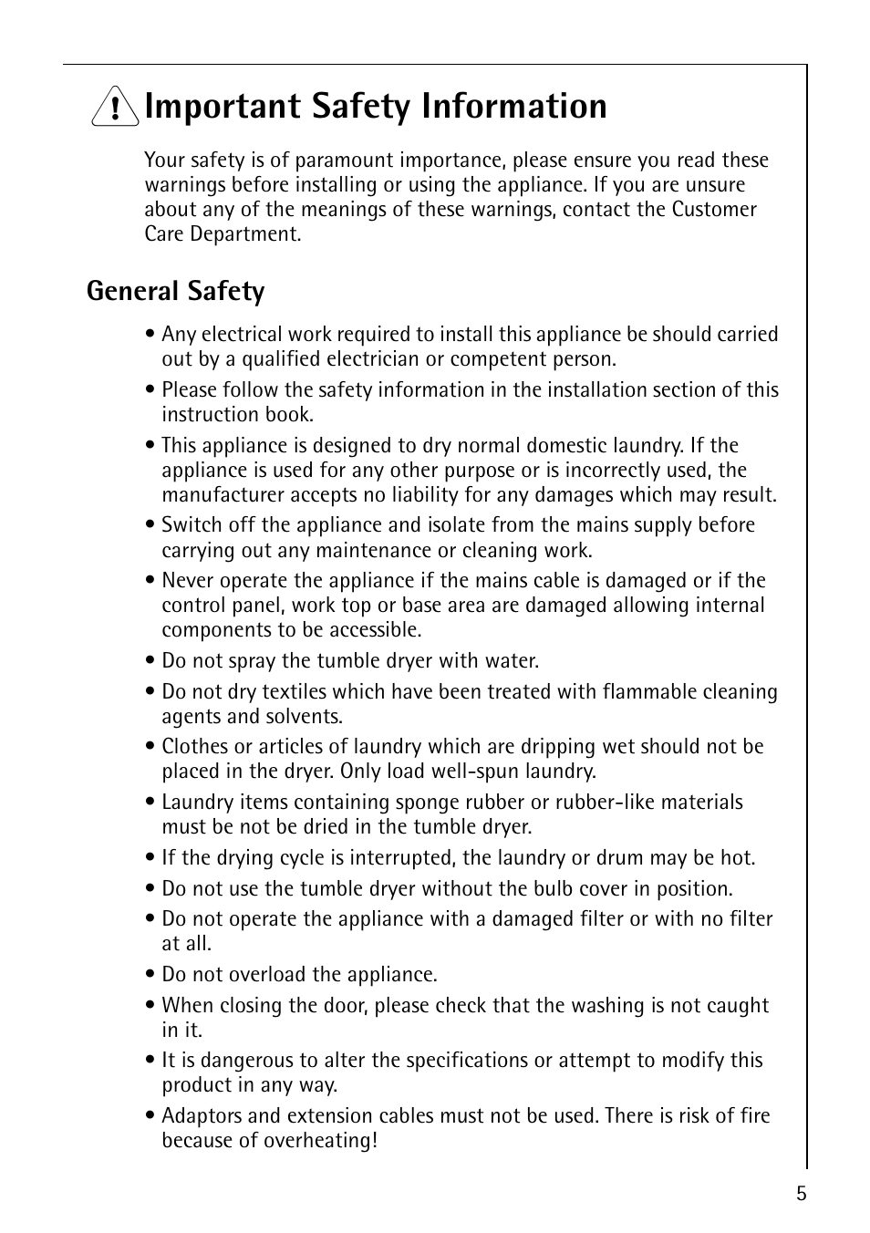 1 important safety information, General safety | Electrolux LAVATHERM 57760 User Manual | Page 5 / 44