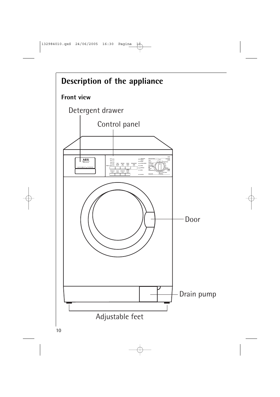 Description of the appliance, Front view | Electrolux 12830 User Manual | Page 10 / 56