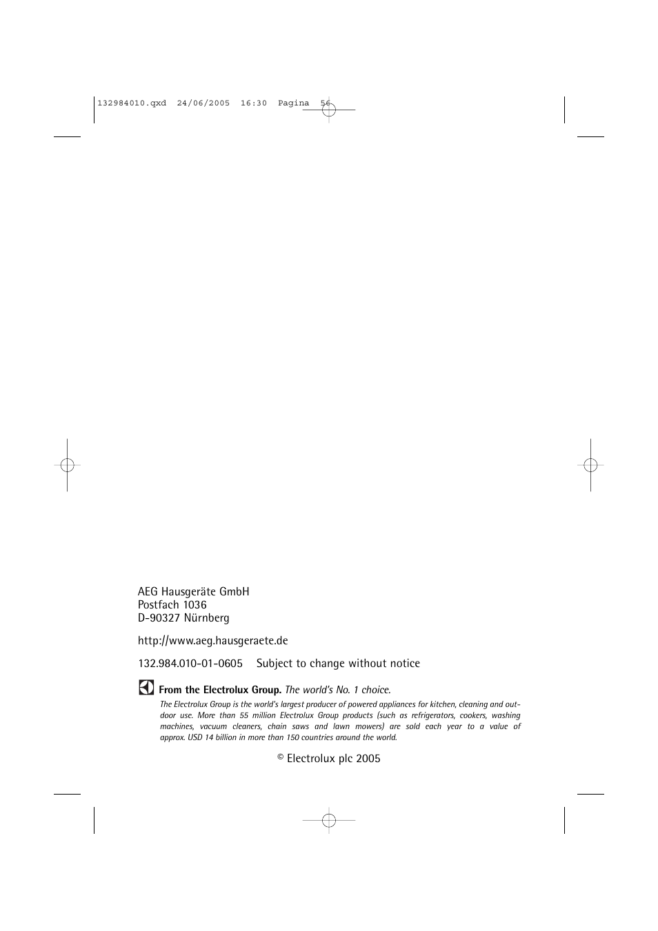 Electrolux 12830 User Manual | Page 56 / 56