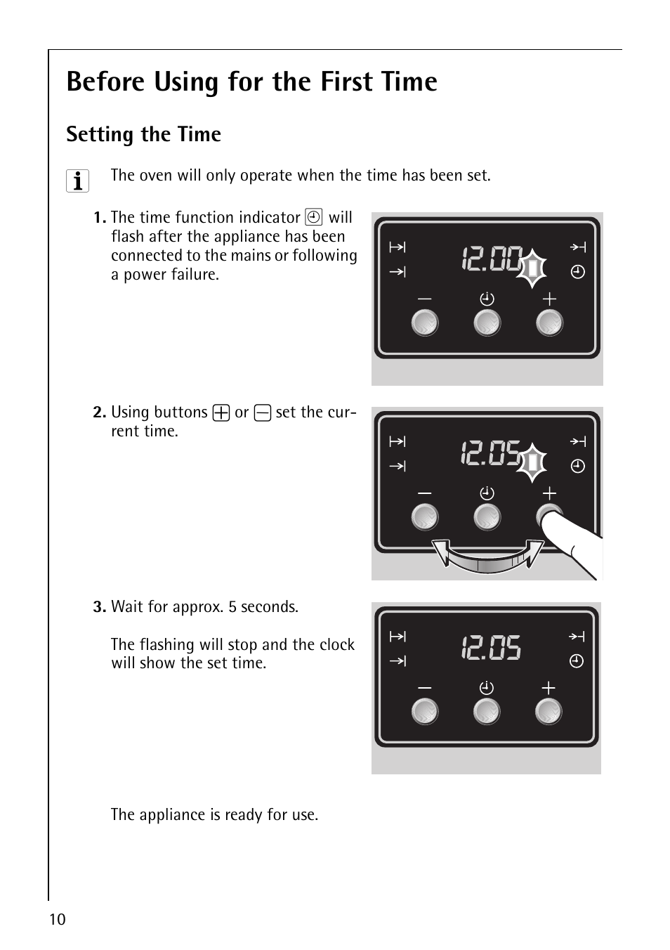Before using for the first time, Setting the time | Electrolux B1100-2 User Manual | Page 10 / 44