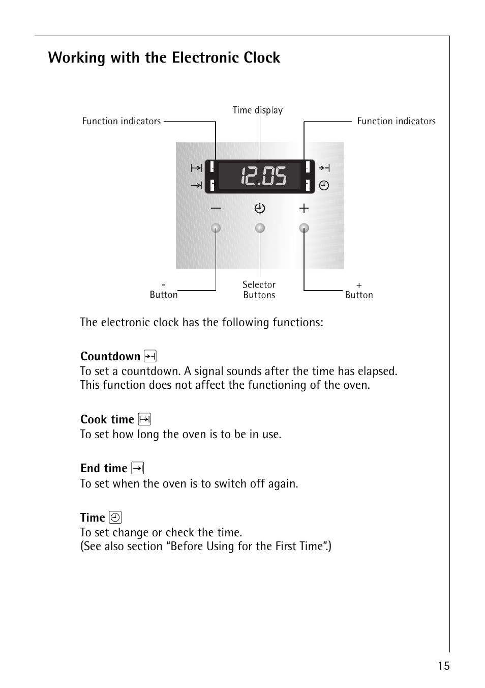 Working with the electronic clock | Electrolux B1100-2 User Manual | Page 15 / 44