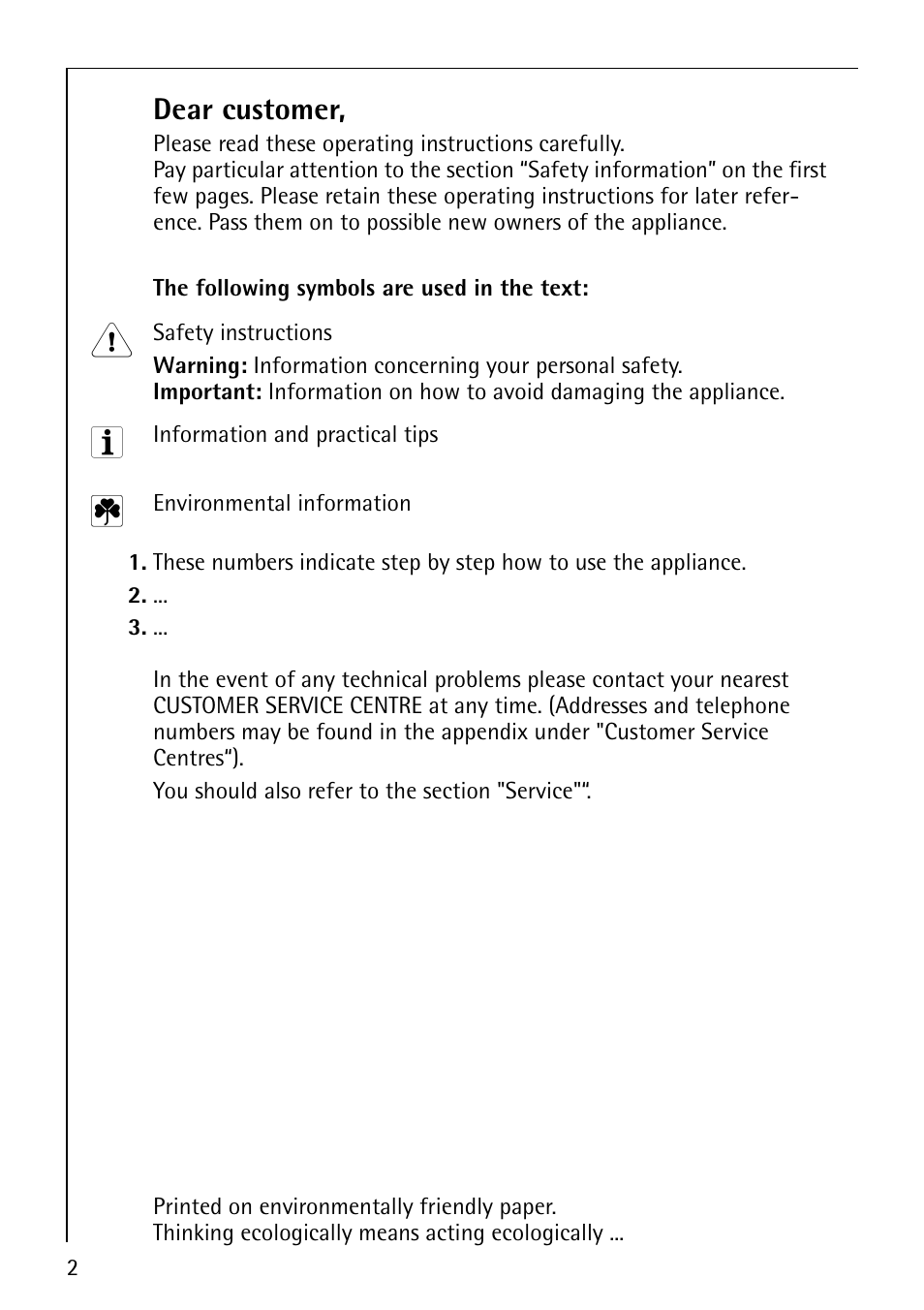Dear customer | Electrolux B1100-2 User Manual | Page 2 / 44