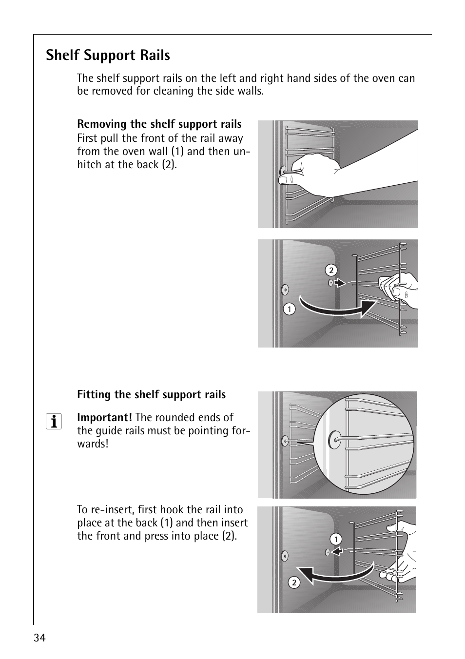 Shelf support rails | Electrolux B1100-2 User Manual | Page 34 / 44