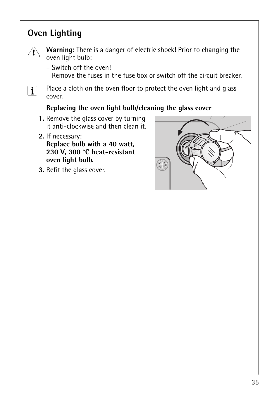Oven lighting | Electrolux B1100-2 User Manual | Page 35 / 44