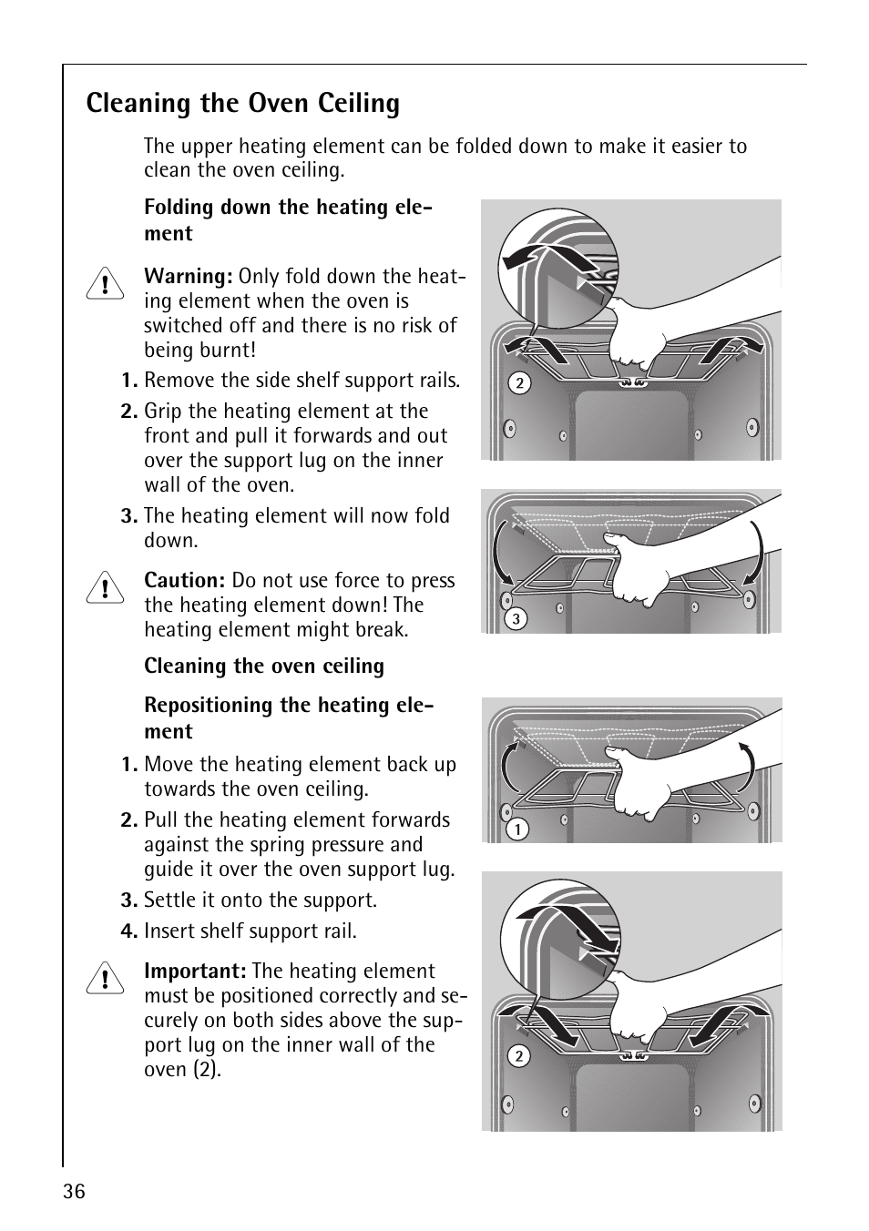 Cleaning the oven ceiling | Electrolux B1100-2 User Manual | Page 36 / 44