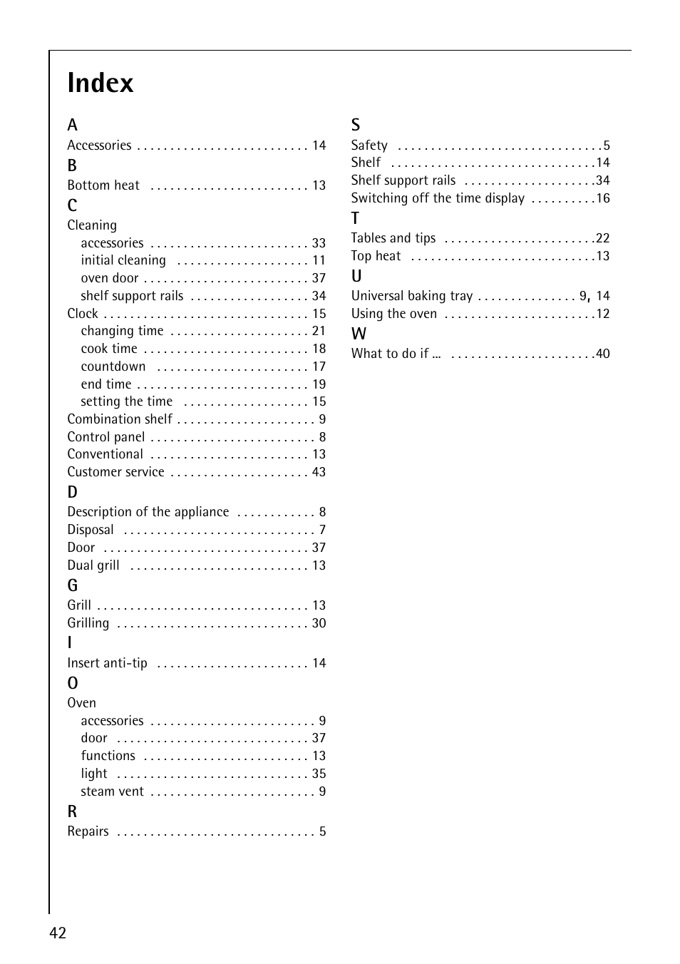 Index | Electrolux B1100-2 User Manual | Page 42 / 44