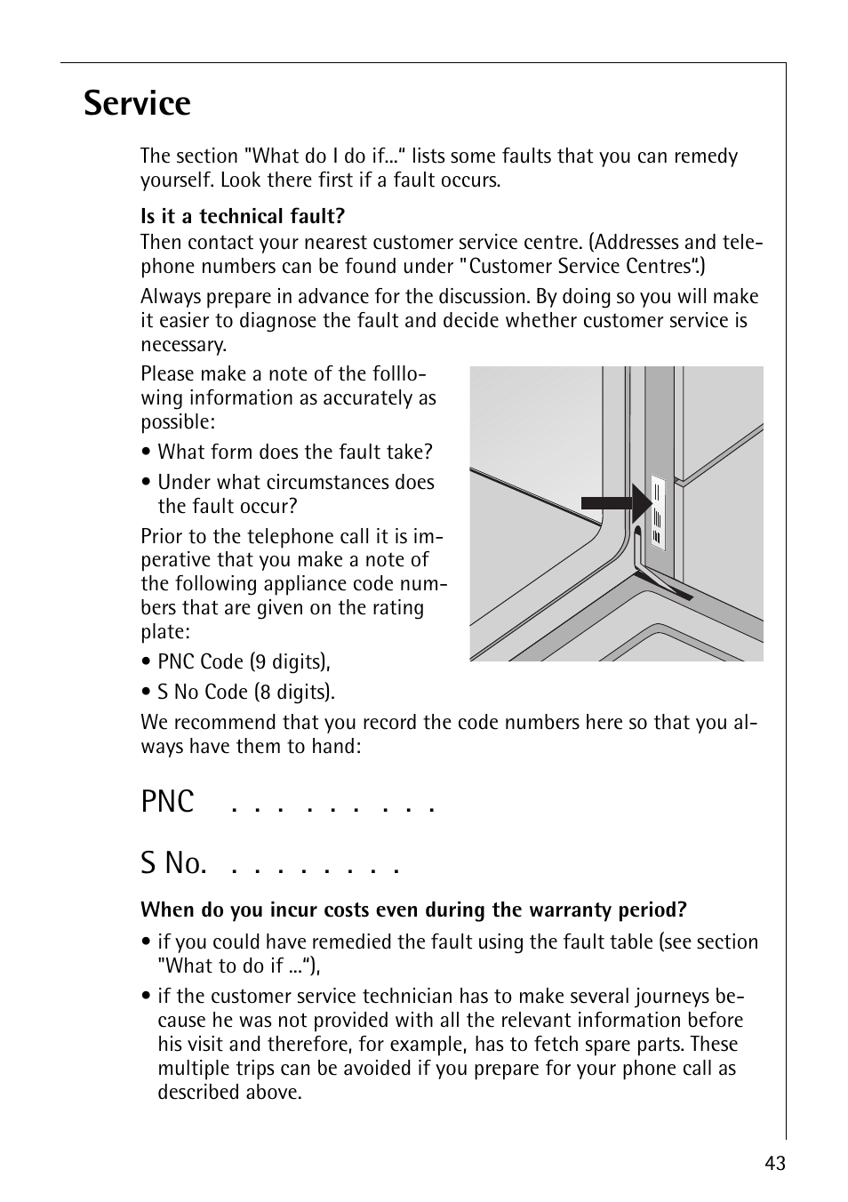 Service, Pnc . . . . . . . . . s no | Electrolux B1100-2 User Manual | Page 43 / 44