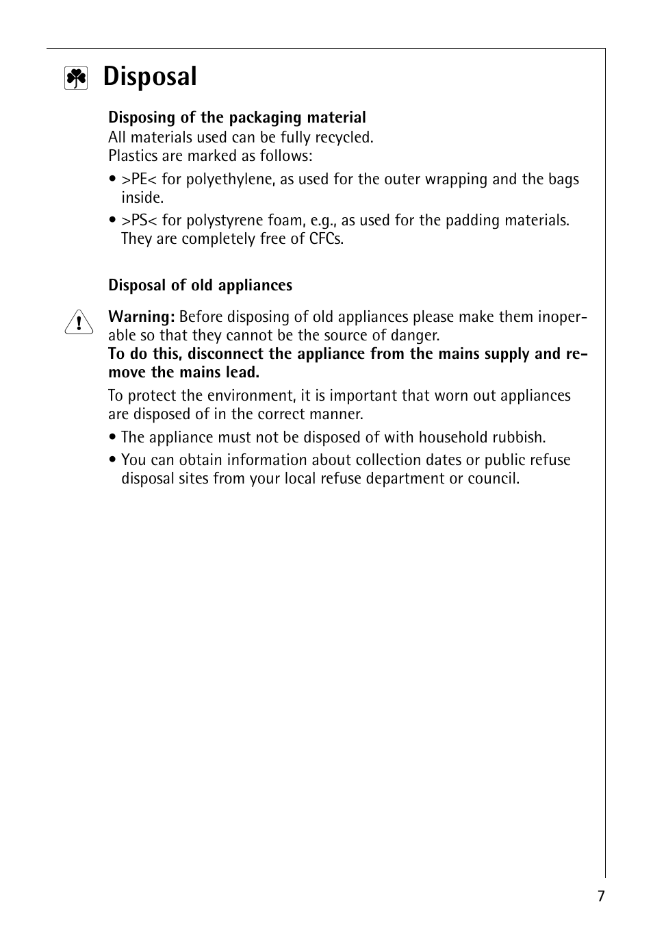 Disposal | Electrolux B1100-2 User Manual | Page 7 / 44