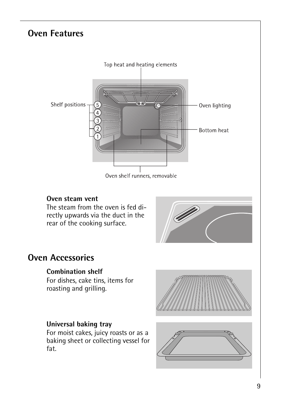 Oven features, Oven accessories | Electrolux B1100-2 User Manual | Page 9 / 44