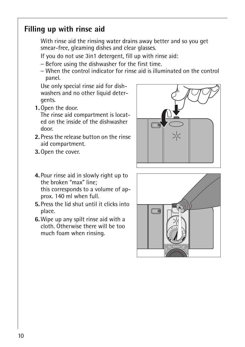 Filling up with rinse aid | Electrolux 44070 i User Manual | Page 10 / 36