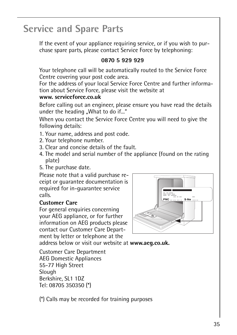 Service and spare parts | Electrolux 44070 i User Manual | Page 35 / 36