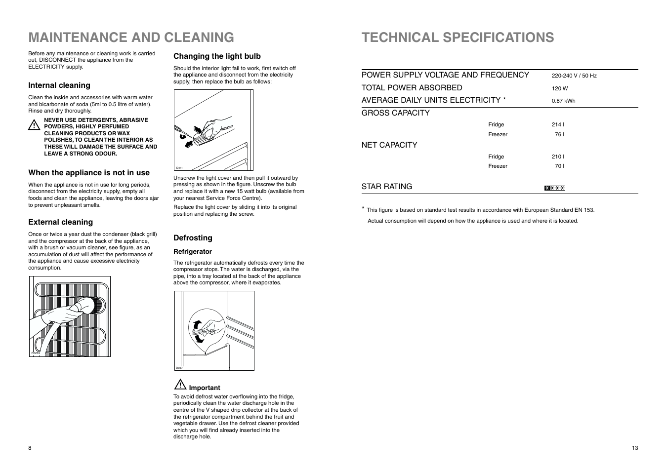 Maintenance and cleaning, Technical specifications | Electrolux ERN 2930 User Manual | Page 13 / 20