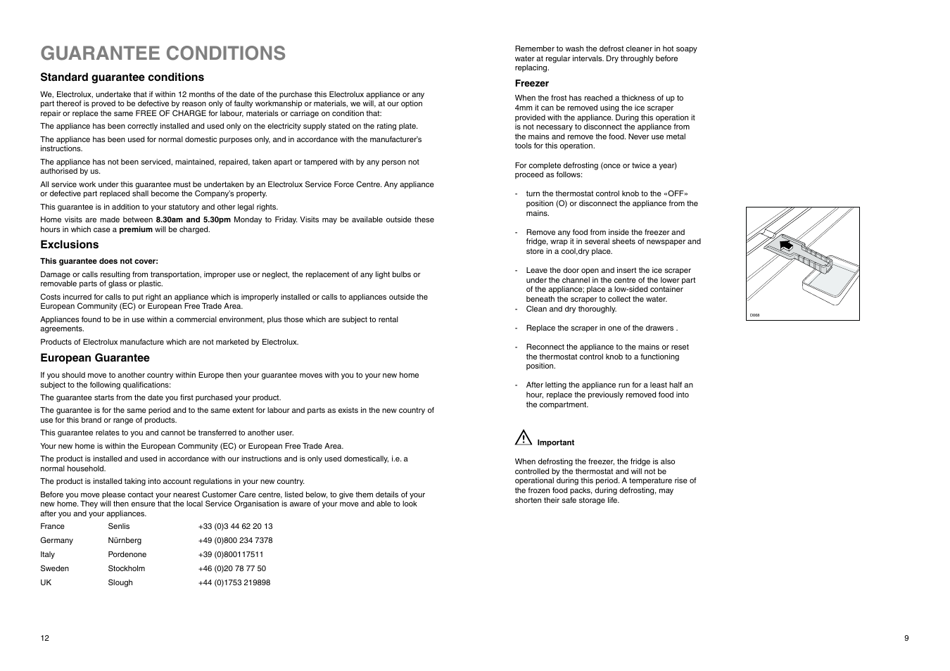 Guarantee conditions | Electrolux ERN 2930 User Manual | Page 9 / 20