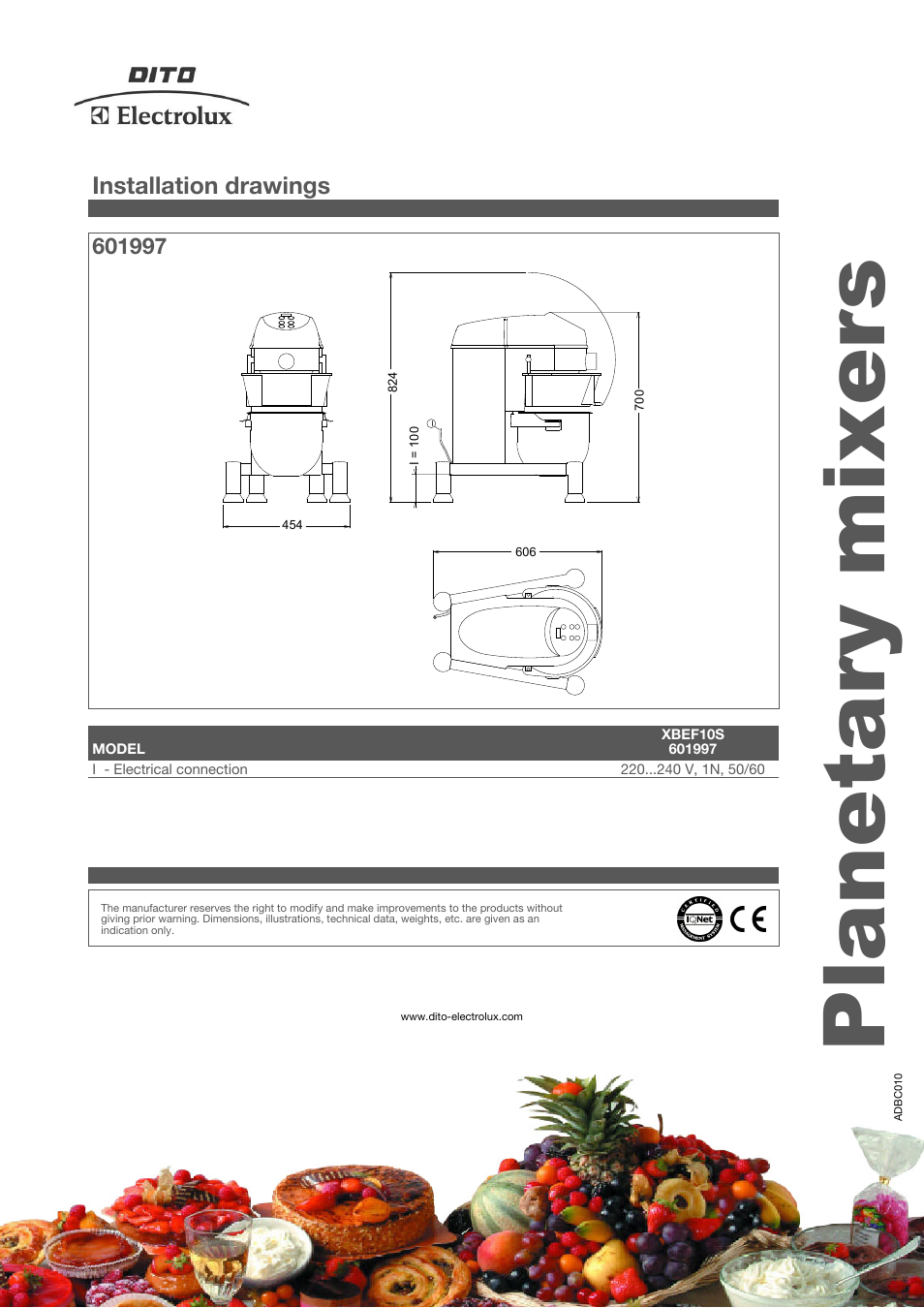 Planetary mixers, Installation drawings | Electrolux XBEF10S User Manual | Page 4 / 4