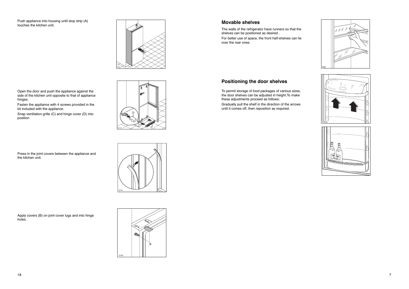 Movable shelves, Positioning the door shelves | Electrolux ER 8133 I User Manual | Page 18 / 24
