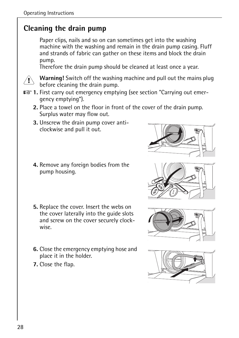 Cleaning the drain pump | Electrolux LAVAMAT 51635 User Manual | Page 28 / 52