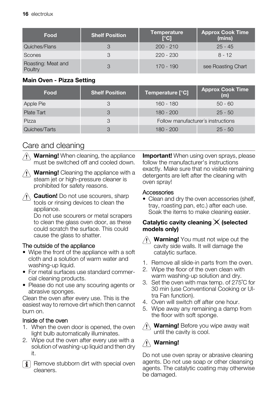 Care and cleaning | Electrolux EOD43103 User Manual | Page 16 / 32