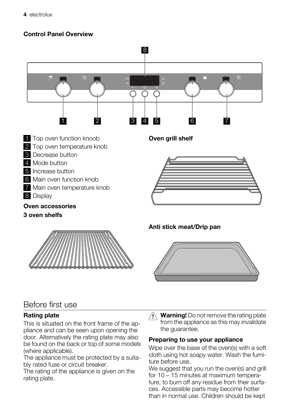 Before first use | Electrolux EOD43103 User Manual | Page 4 / 32