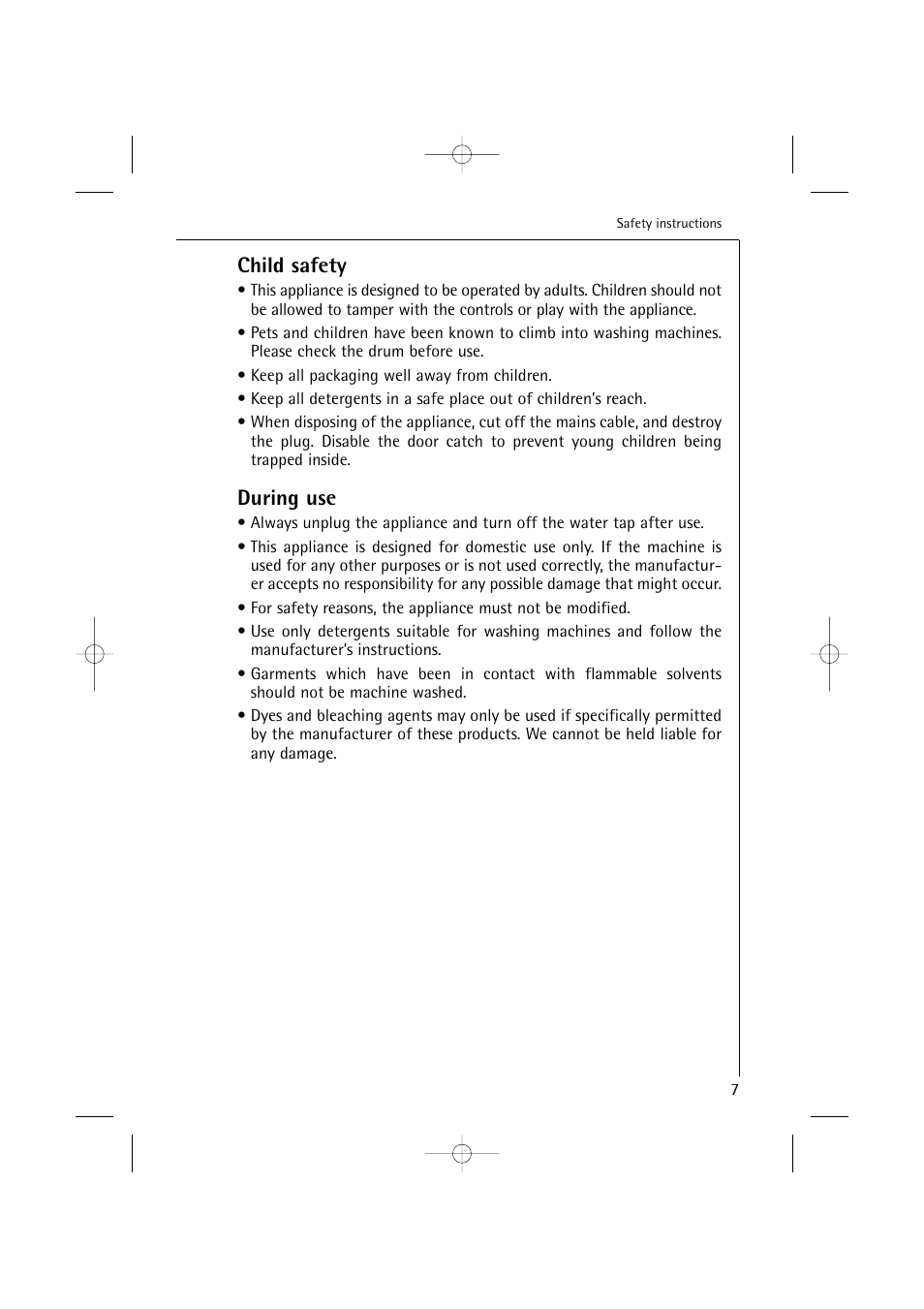Child safety, During use | Electrolux 14500 VI User Manual | Page 7 / 52