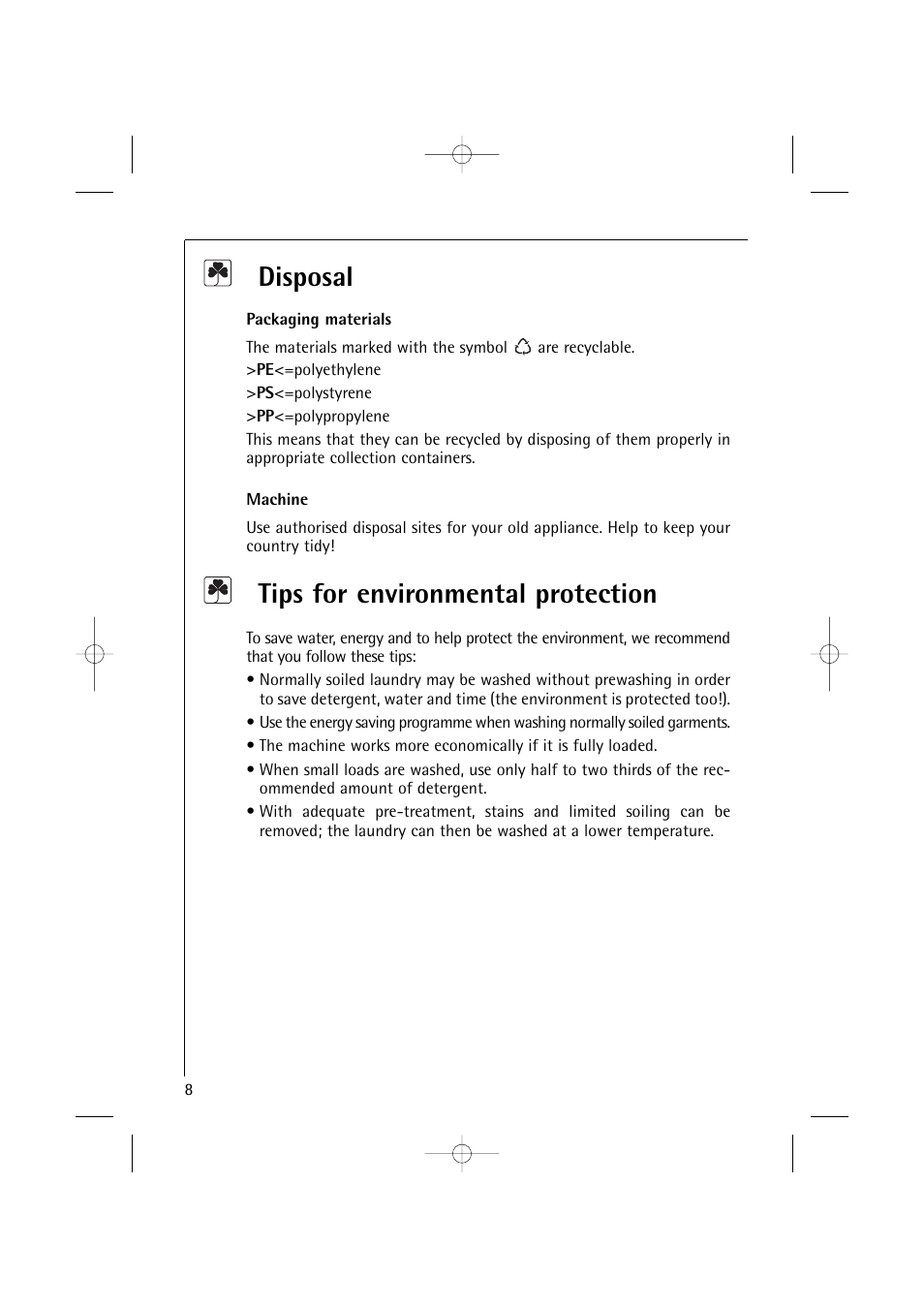 Disposal, Tips for environmental protection | Electrolux 14500 VI User Manual | Page 8 / 52