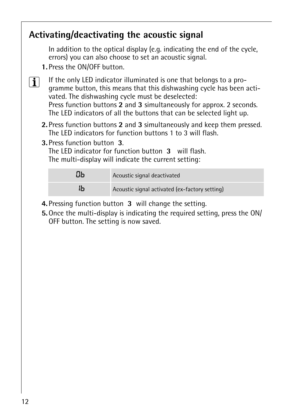 Activating/deactivating the acoustic signal | Electrolux 65070 Vi User Manual | Page 12 / 40