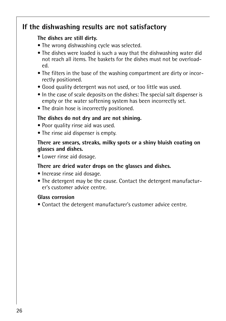 If the dishwashing results are not satisfactory | Electrolux 65070 Vi User Manual | Page 26 / 40