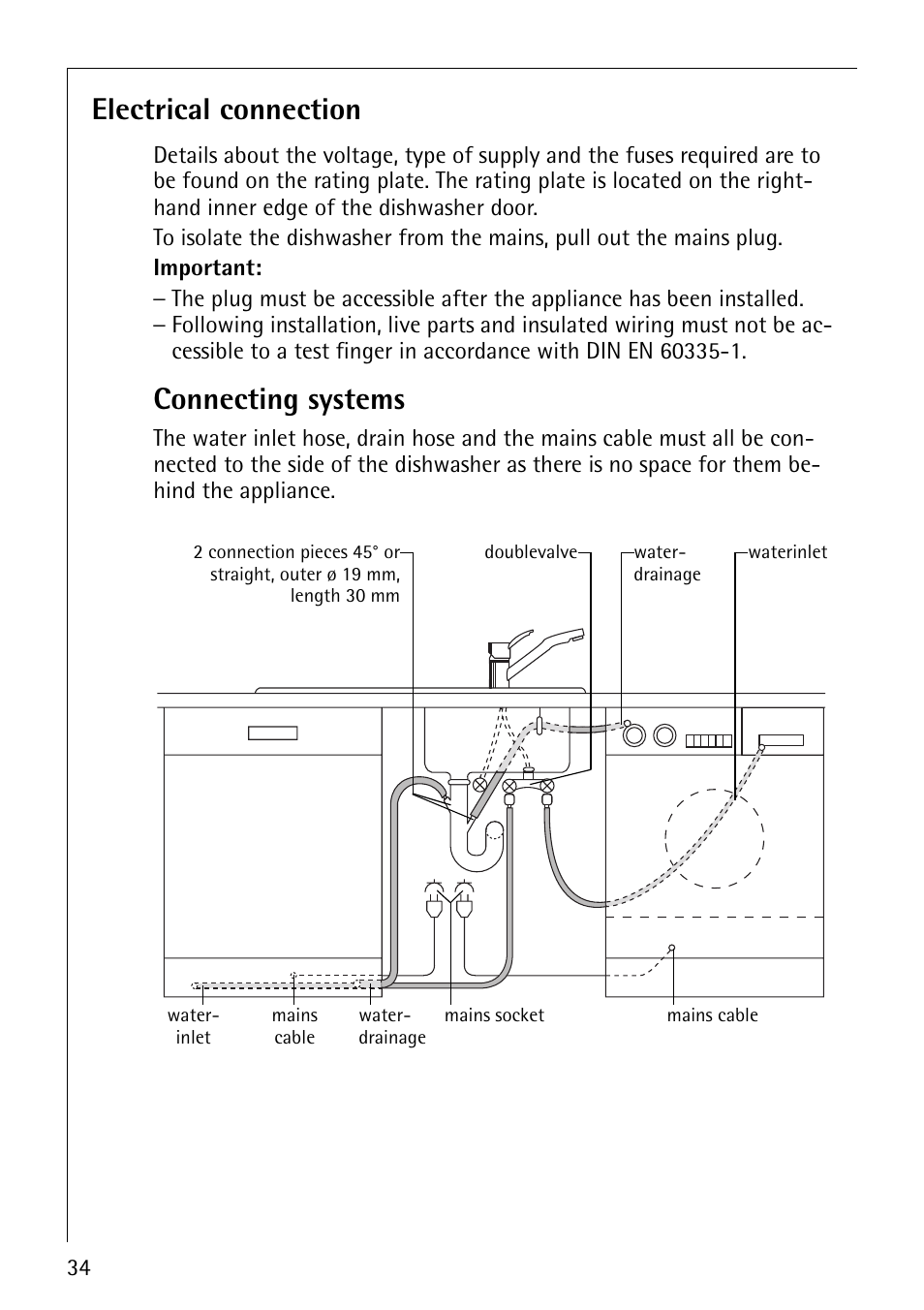 Electrical connection, Connecting systems | Electrolux 65070 Vi User Manual | Page 34 / 40