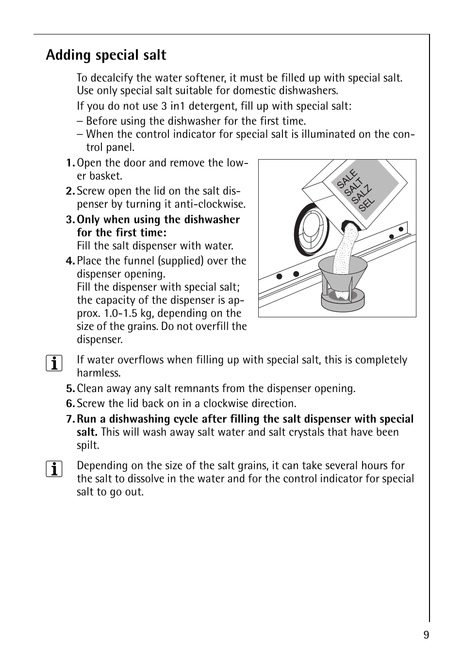 Adding special salt | Electrolux 65070 Vi User Manual | Page 9 / 40