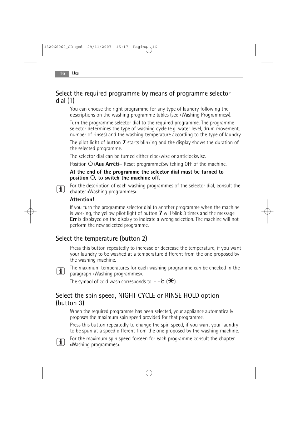 Select the temperature (button 2) | Electrolux WA SL1 E100 User Manual | Page 16 / 52