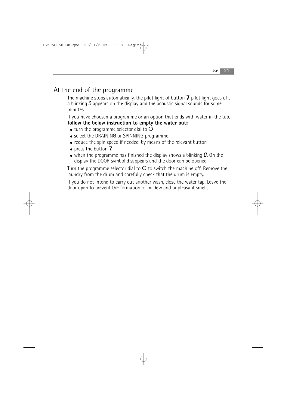 At the end of the programme | Electrolux WA SL1 E100 User Manual | Page 21 / 52