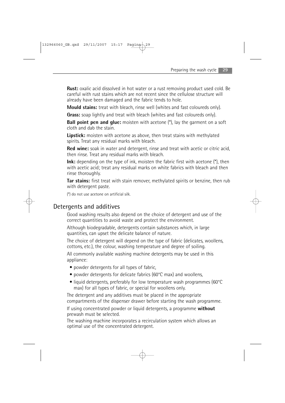 Detergents and additives | Electrolux WA SL1 E100 User Manual | Page 29 / 52