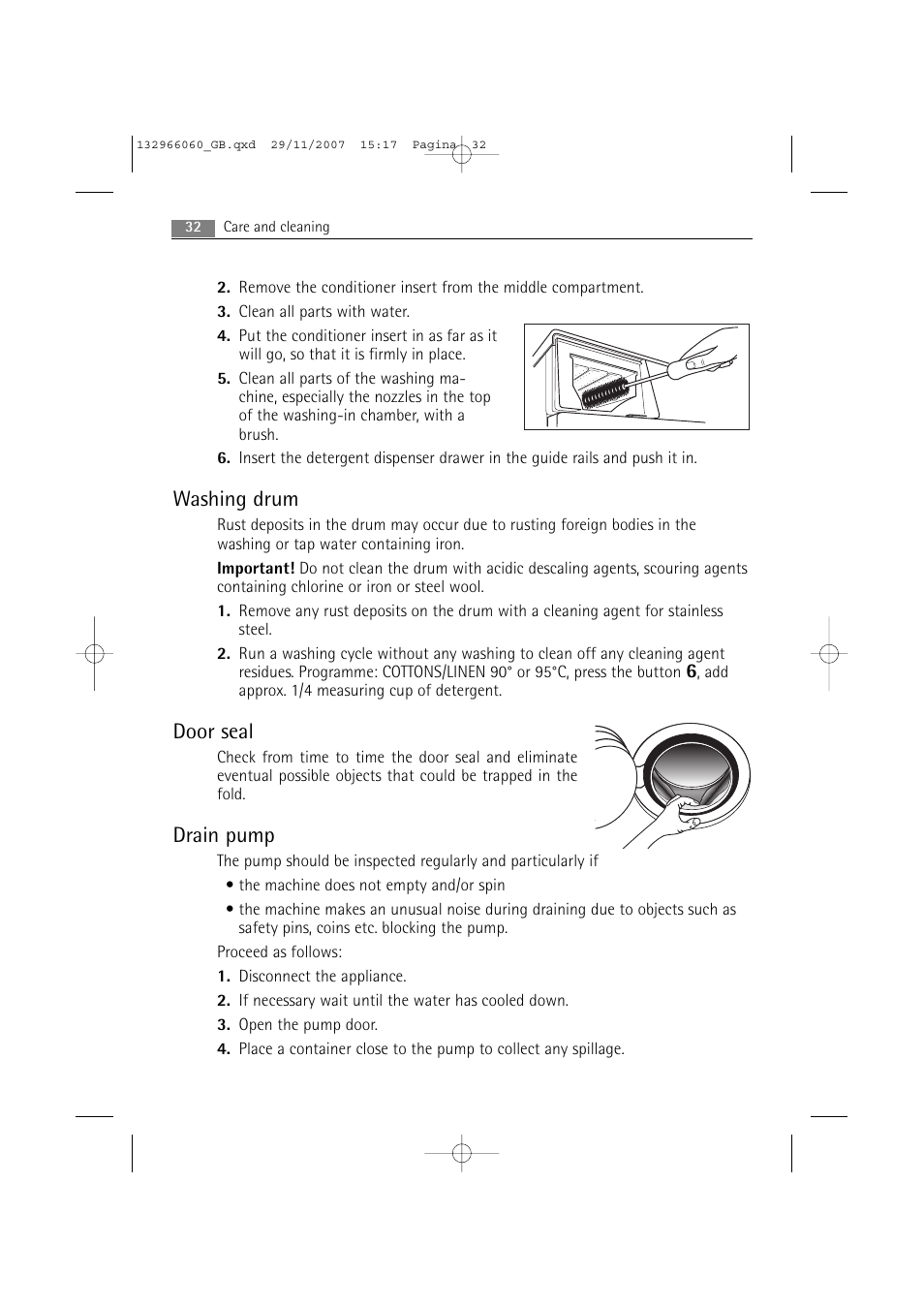 Washing drum, Door seal, Drain pump | Electrolux WA SL1 E100 User Manual | Page 32 / 52